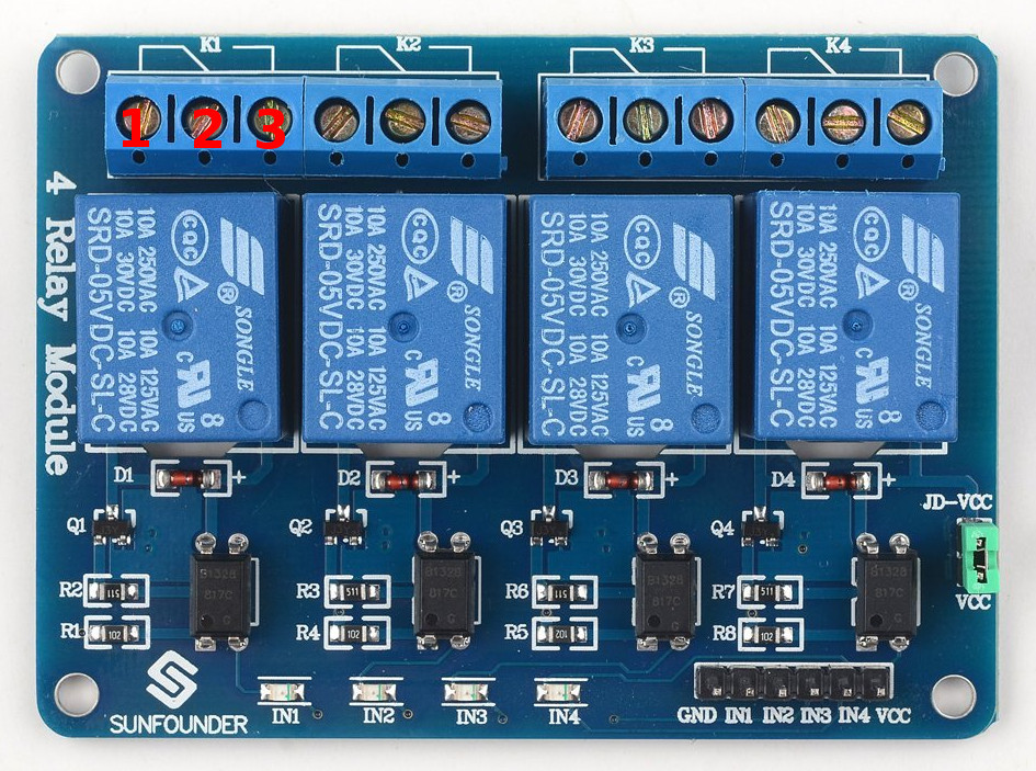 SunFounder 4 Channel 5V Relay Shield Module.